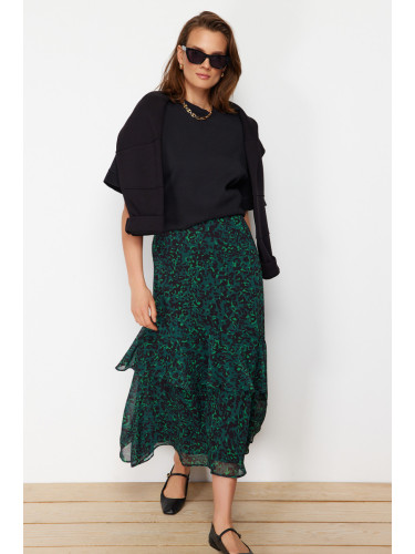 Trendyol Green Leopard Patterned Lined Woven Skirt