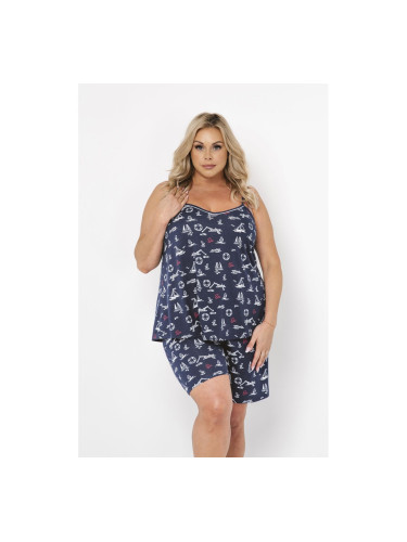 Marina women's pyjamas with narrow straps, shorts - navy blue print