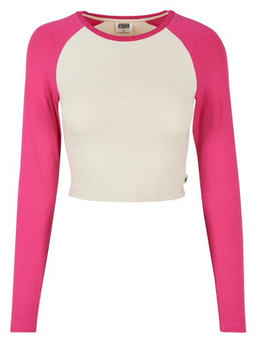 Women's Organic Cropped Retro Baseball Longsleeve Whitesand/Hibiscus Pink