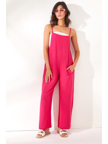 Olalook Women's Fuchsia Pocket, Straps, Loose, Flowy Jumpsuit