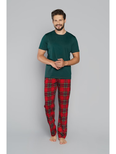 Men's pyjamas Narwik, short sleeves, long legs - green/print