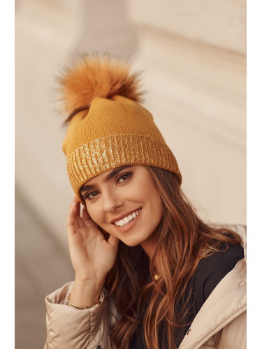 Winter mustard hat with shiny trim