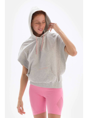 Dagi Women's Light Gray Sweatshirt, Sleeveless with Hoodie
