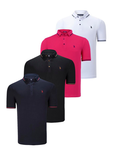 QUADRUPLE SET T8586 DEWBERRY MEN'S T-SHIRT-BLACK-WHITE-NAVY-FUCHSIA