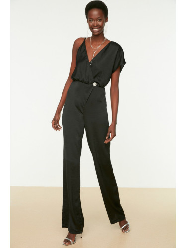 Trendyol Black Stone Accessory Satin Jumpsuit