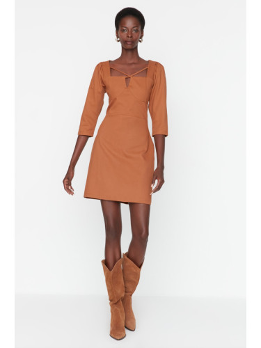 Trendyol Brown Piping Detailed Woven Dress