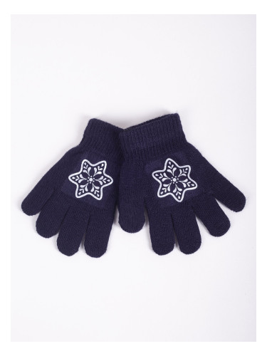 Yoclub Kids's Girls' Five-Finger Gloves With Reflector RED-0237G-AA50-008 Navy Blue