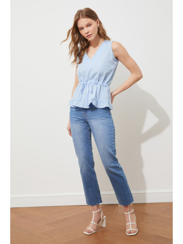 Trendyol Blue V-Neck Waist Woven Blouse