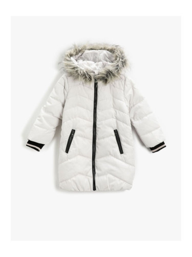 Koton Down Down Coat with Faux Fur Detail, Hooded, Zippered Pocket