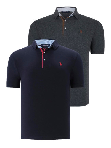 DUAL SET T8582 DEWBERRY MENS T-SHIRT-NAVY BLUE - ANTHRACITE