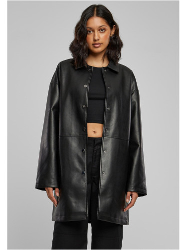 Women's faux leather coat in black