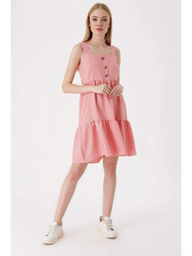 Bigdart 2385 Лятна рокля с квадратна яка - розова