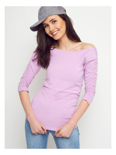 Basic blouse with ruffles on the sleeves lilac