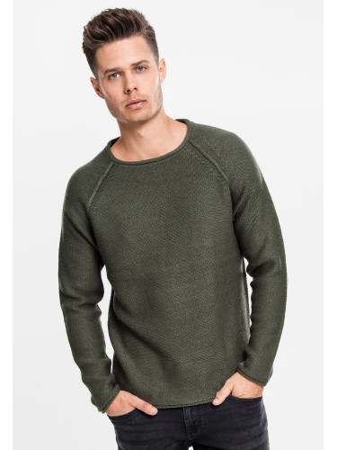 Raglan sweater with a wide neckline olive
