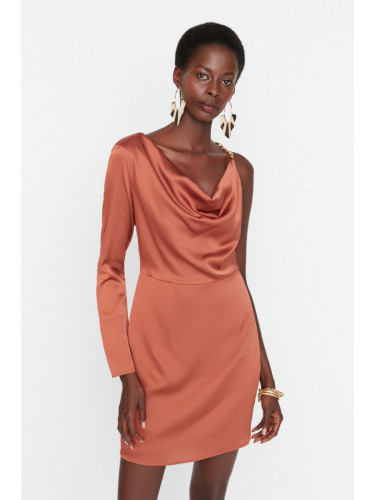 Trendyol Elegant Evening Dress with Cinnamon Satin Shoulder Detail