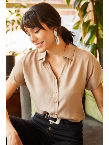 Olalook Women's Milk Brown Bat Viscose Shirt