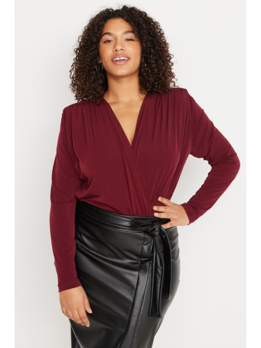 Trendyol Curve Burgundy Waistband Double Breasted Closure With Snaps Knitted Bodysuit