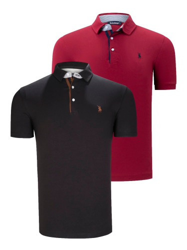 DUAL SET T8582 DEWBERRY MENS T-SHIRT-BLACK-BURGUNDY