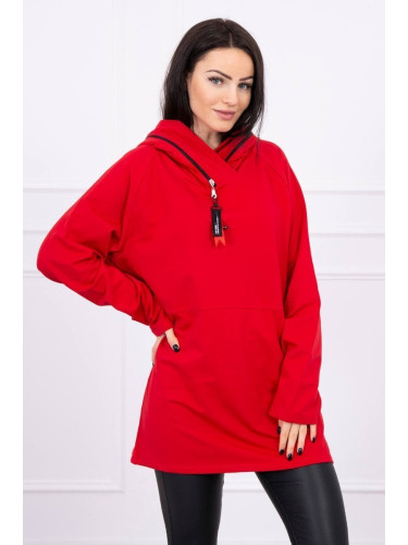 Tunic with zipper on hood Oversize red
