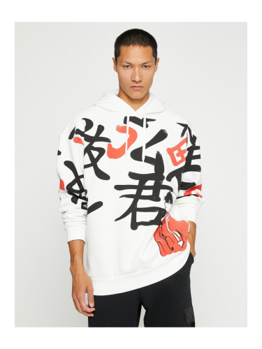 Koton Basic Hooded Oversized Sweatshirt with Far East Print.