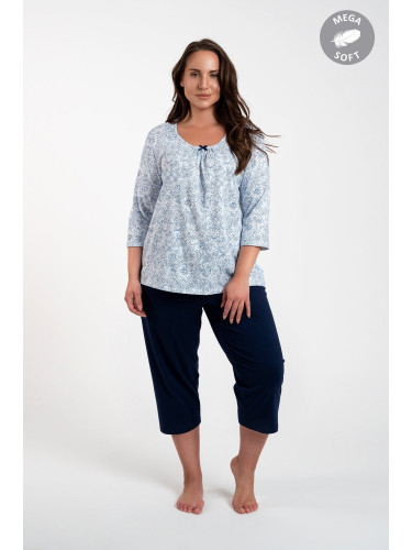 Women's pyjamas Antonia, 3/4 sleeve, 3/4 leg - blue/navy blue print