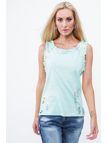 Mint blouse with safety pins