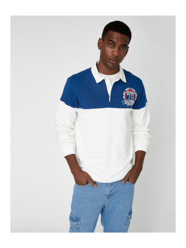 Koton Polo Neck Sweatshirt College Printed Button