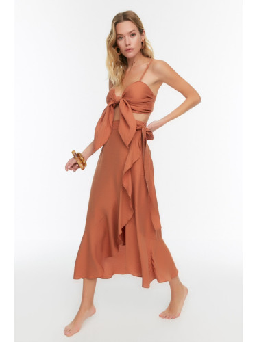 Trendyol Cinnamon Woven Flounce Blouse Skirt Beach Set