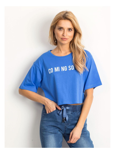 Short blue T-shirt with inscription