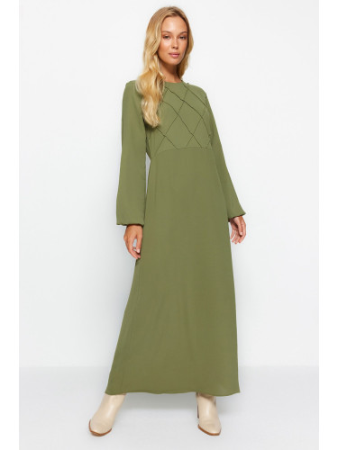 Trendyol каки бод детайл аеробин тъкани макси рокля