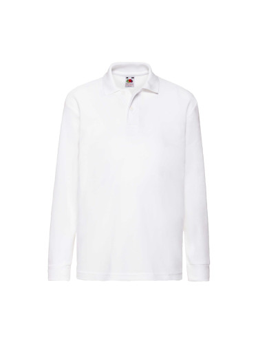 White Long Sleeve Polo Shirt Fruit of the Loom