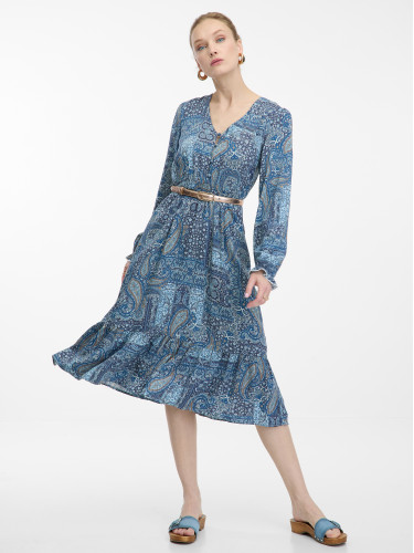 Orsay Blue Women's Patterned Midisher Dress - Women's
