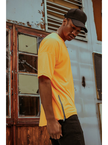 XHAN Orange Zippered Oversized T-shirt 1x1-44586-11