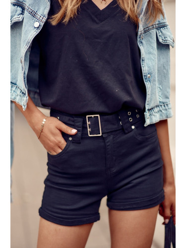 Black denim shorts with vertebra