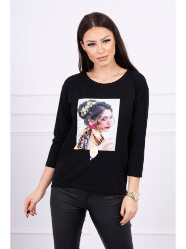 Blouse with graphics and a colorful bow 3D black