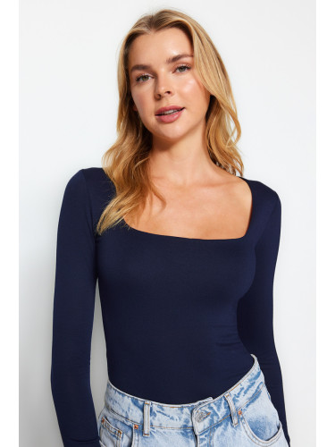 Trendyol Navy Blue Square Neckline Premium Knitted Bodysuit