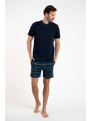 Men's pyjamas Ruben, short sleeves, shorts - navy blue/print