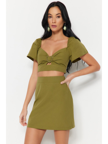 Trendyol Khaki Woven With Accessories, 100% Cotton Blouse and Short Set