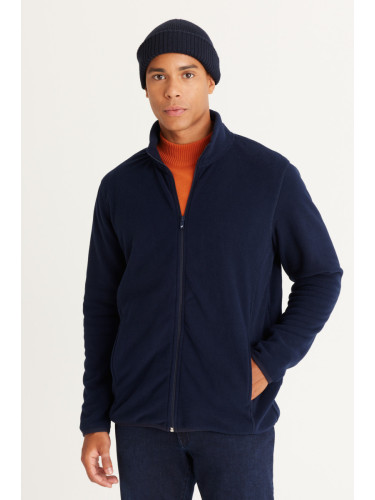 AC&Co / Altınyıldız Classics Men's Navy Blue Anti-pilling Anti-Pilling Standard Fit High Bato Collar Sweatshirt Fleece Jacket