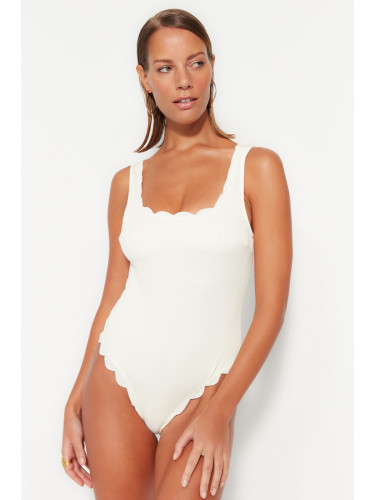 Trendyol Ecru квадратна яка лазерно рязане, текстурирани редовни крак бански