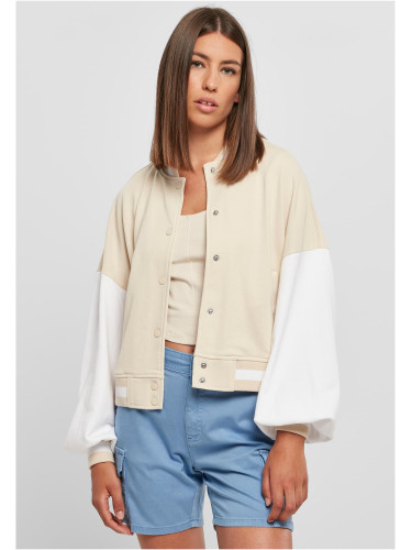 Women's Oversized Two-Tone College Terry Jacket Softseagrass/White