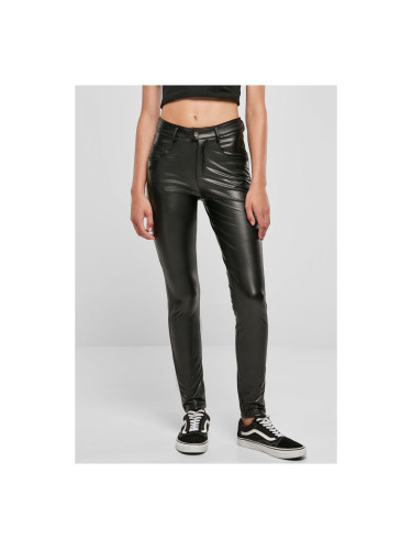 Women's mid-waisted synthetic leather trousers black