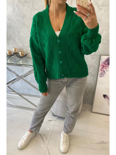 Button-down sweater with decorative green knit