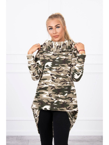 Sweatshirt with long back camo khaki+ecru