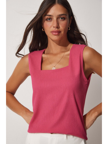 Happiness İstanbul Women's Pink Square Collar Knitted Blouse