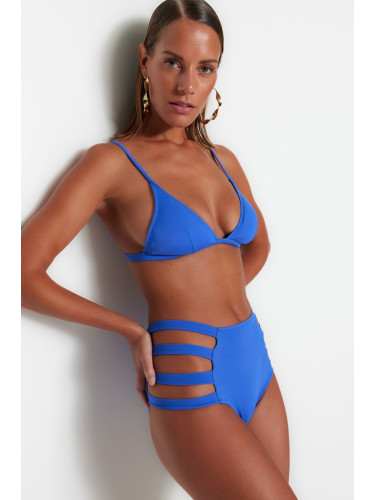 Trendyol синьо изрязани / прозорци висока талия бикини дъна с редовни крака
