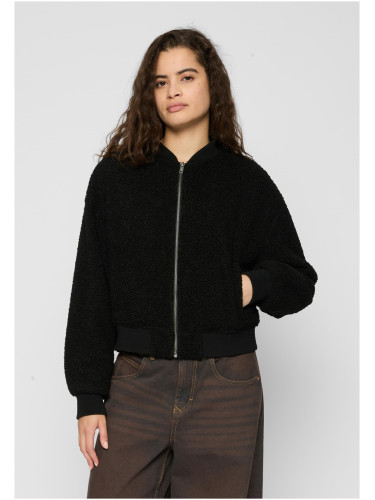 Women's Oversized Jacket Sherpa Bomber Jacket Black