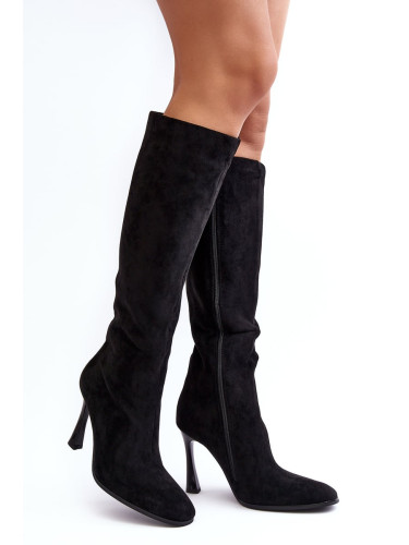 Women's insulated high-heeled boots - black Isot