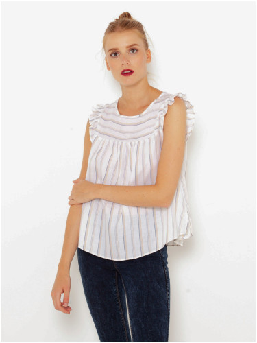 White striped blouse with ruffles CAMAIEU