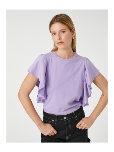 Koton Flounced Sleeves T-Shirt Crew Neck Cotton